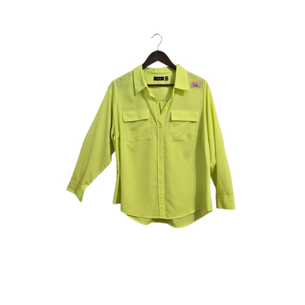 Apt 9 Women's Button Down Blouse Size 0X Flouresnt Collar Long Sleeve Career